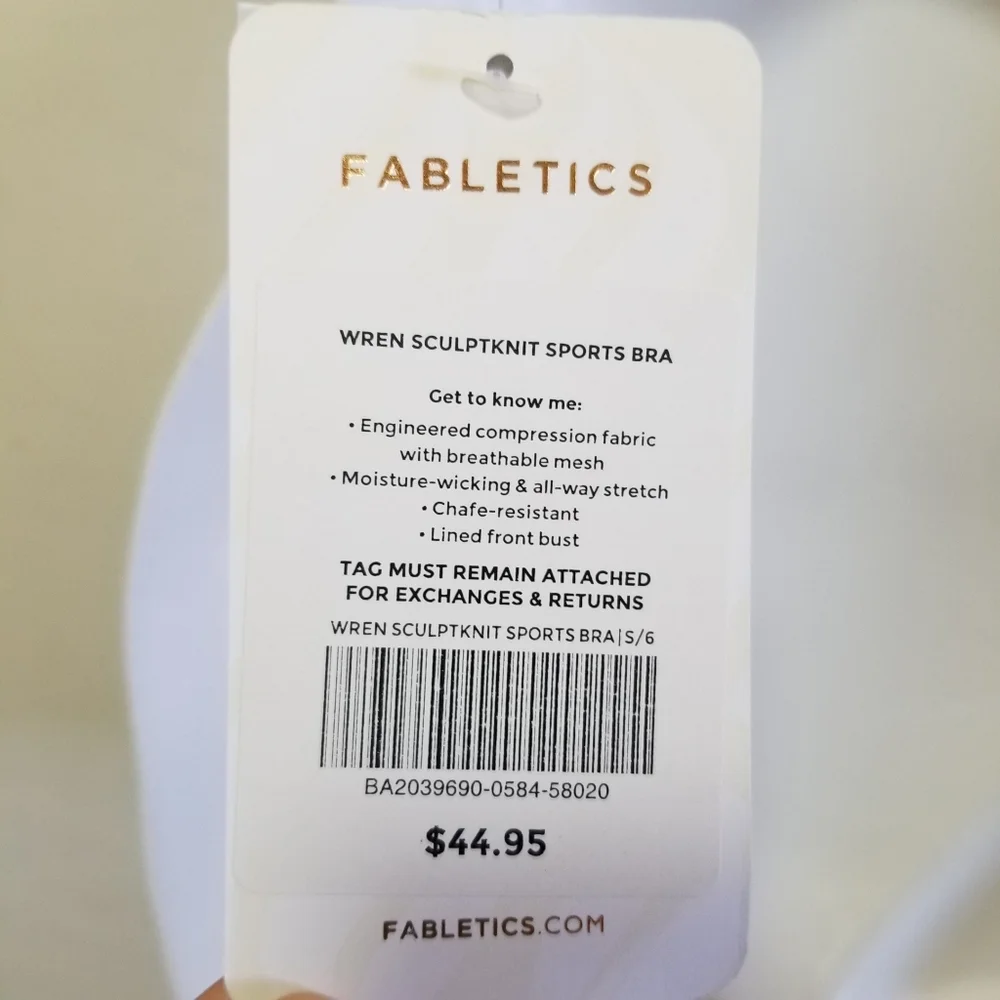 Fabletics Womens Wren SculptKnit Sports Bra Black  Logo Wide Band Mesh S NWT - Picture 11 of 14